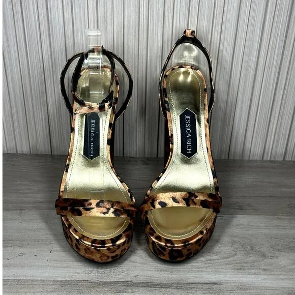 Jessica Rich Women's Satin Leopard Platform Sandals Size 9