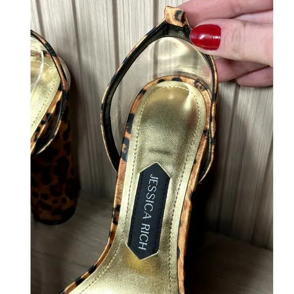 Jessica Rich Women's Satin Leopard Platform Sandals Size 9