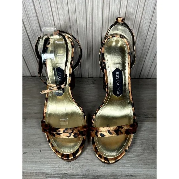 Jessica Rich Women's Satin Leopard Platform Sandals Size 9