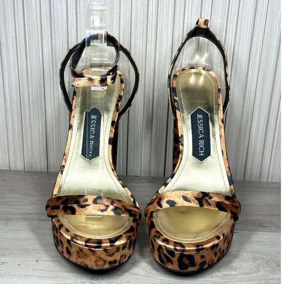 Jessica Rich Women's Satin Leopard Platform Sandals Size 9