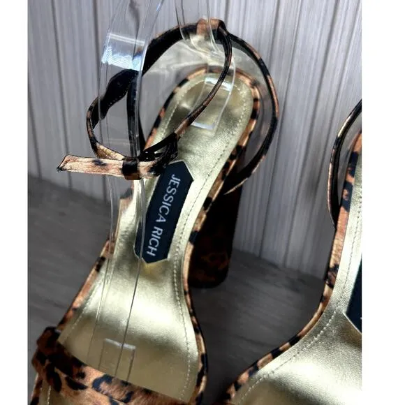 Jessica Rich Women's Satin Leopard Platform Sandals Size 9