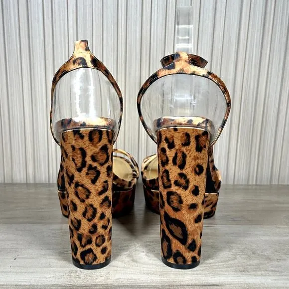 Jessica Rich Women's Satin Leopard Platform Sandals Size 9