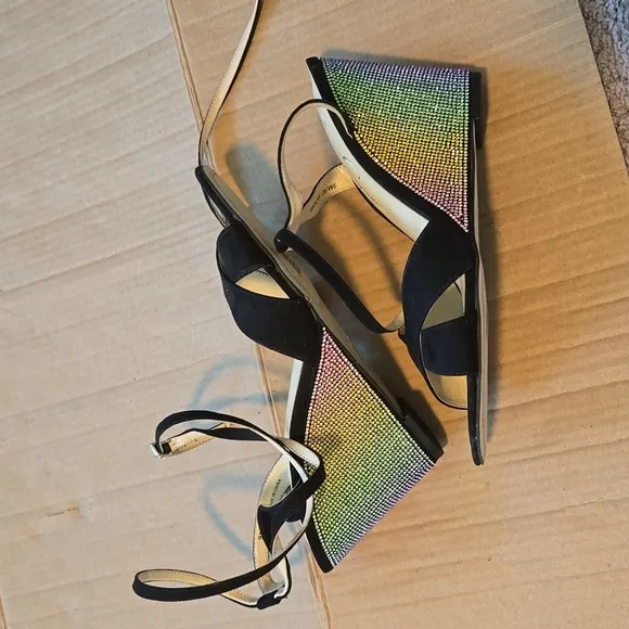 Jessica Simpson Arlisa 2 black rhinestone wedge shoes-9