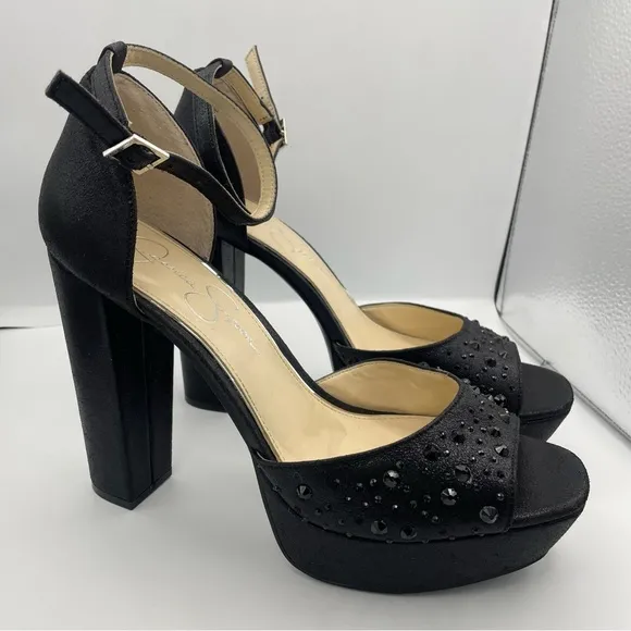 JESSICA SIMPSON studs platform ankle straps black pumps women Size 10M