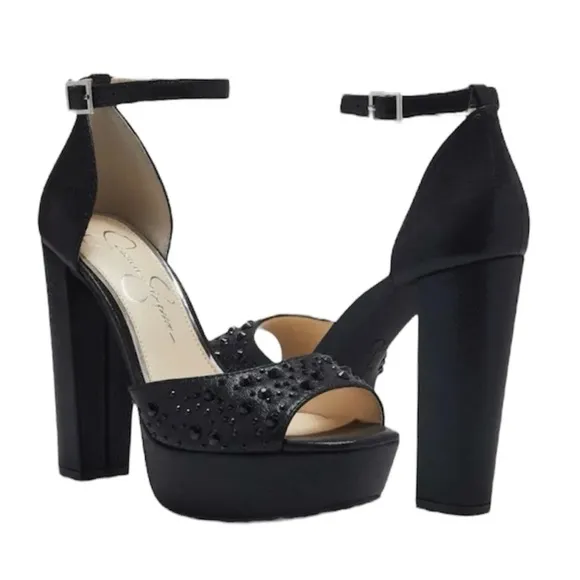 JESSICA SIMPSON studs platform ankle straps black pumps women Size 10M