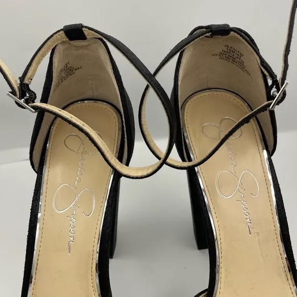 JESSICA SIMPSON studs platform ankle straps black pumps women Size 10M