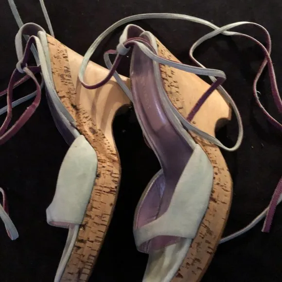 Jill Stuart tiffany blue suede wedge platform sandals