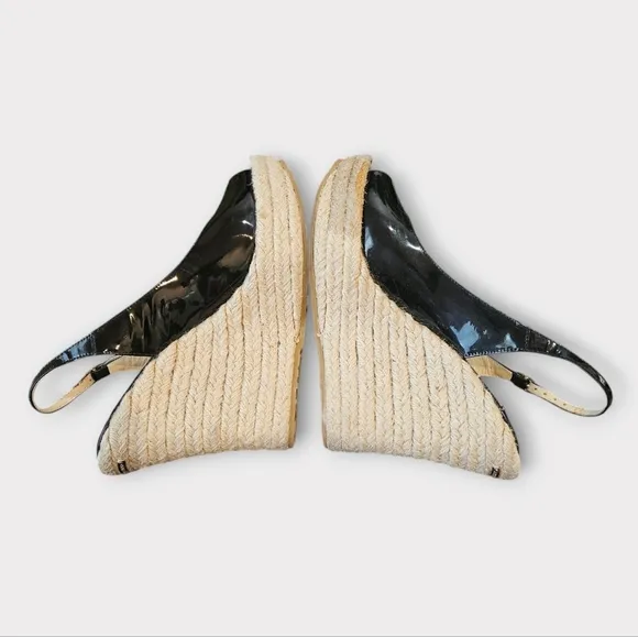 Jimmy Choo Black Patent Leather Platform Espadrilles Wedge Sandals