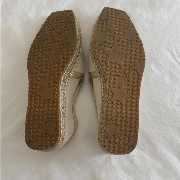 Jimmy Choo Gold and Cream Espadrilles with Elegant Design