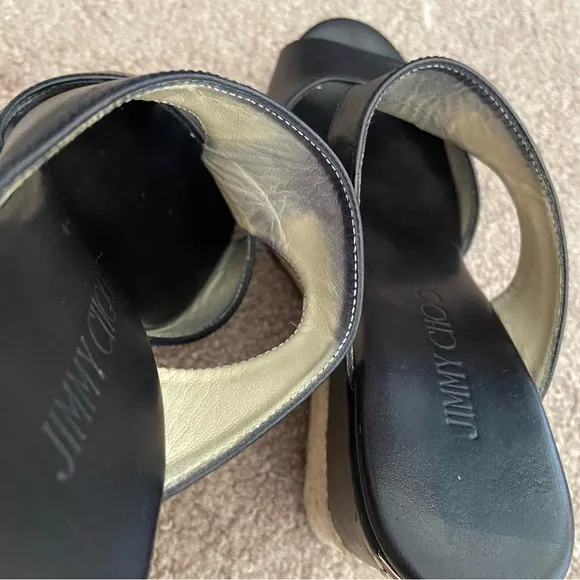 Jimmy Choo Leather Wedge Espadrilles Sandals