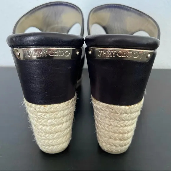 Jimmy Choo Leather Wedge Espadrilles Sandals