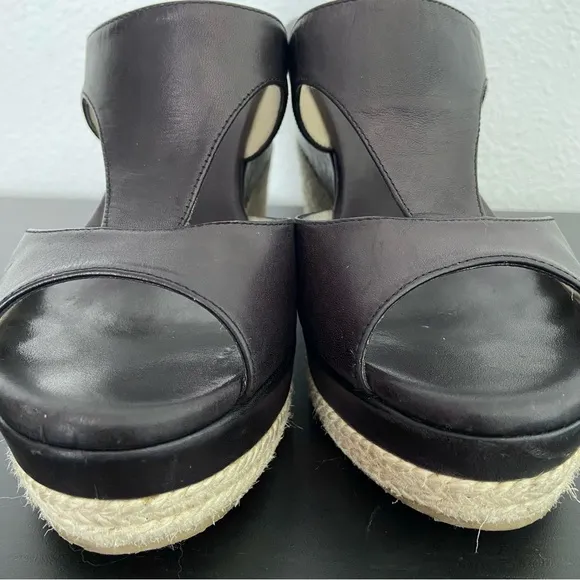 Jimmy Choo Leather Wedge Espadrilles Sandals