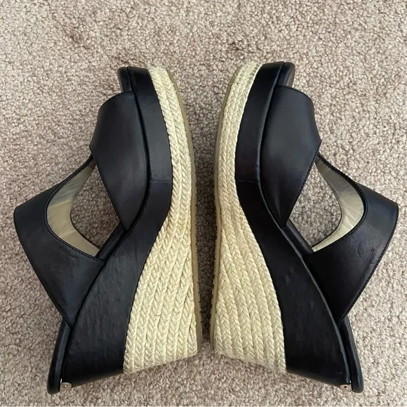 Jimmy Choo Leather Wedge Espadrilles Sandals