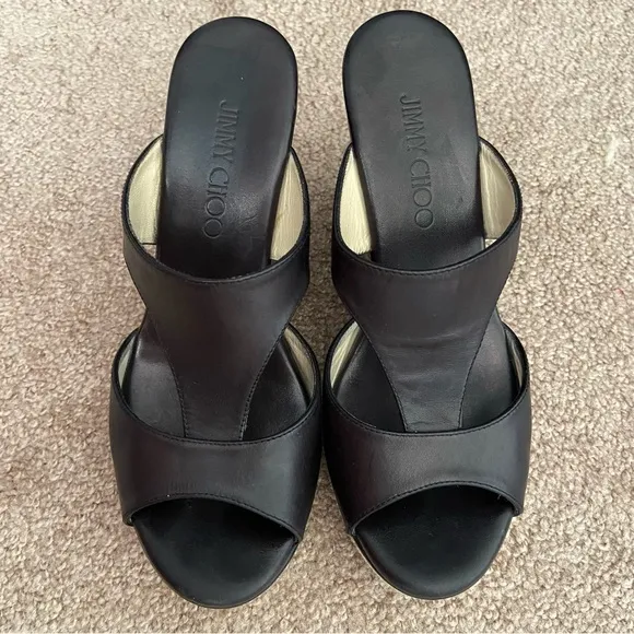 Jimmy Choo Leather Wedge Espadrilles Sandals