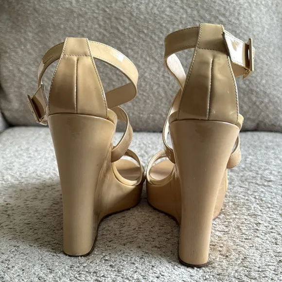 Jimmy Choo Lucia Patent Leather Wedge Platform Sandals