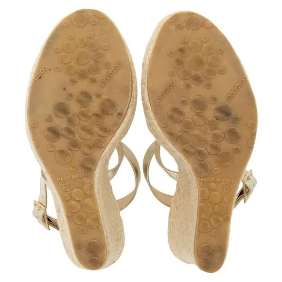 Jimmy Choo Metallic Leather Wedges - Size 9 / 39