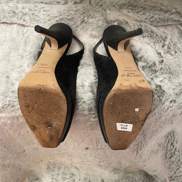 Jimmy Choo Open Toe Platform Black Glitter Fabric Sandals - Size 37.5 worn once!