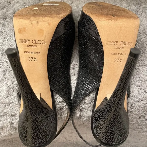 Jimmy Choo Open Toe Platform Black Glitter Fabric Sandals - Size 37.5 worn once!