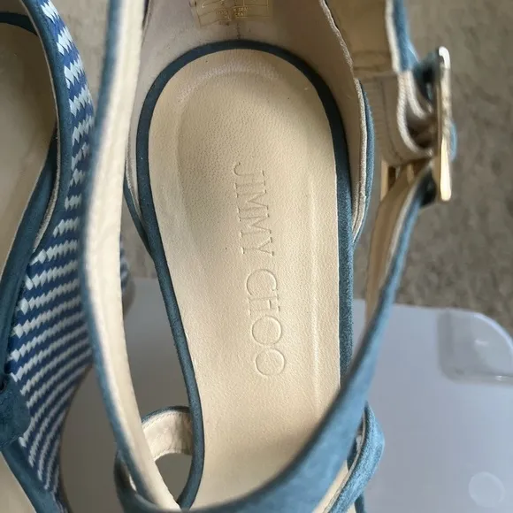 Jimmy Choo Portia 120 Raffia Wedge Sandals Authentic