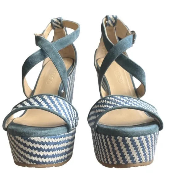 Jimmy Choo Portia 120 Raffia Wedge Sandals Authentic