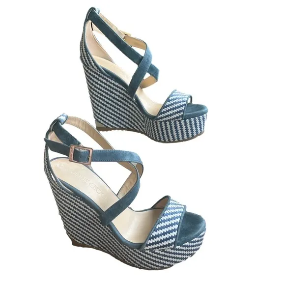 Jimmy Choo Portia 120 Raffia Wedge Sandals Authentic