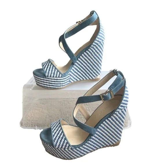 Jimmy Choo Portia 120 Raffia Wedge Sandals Authentic