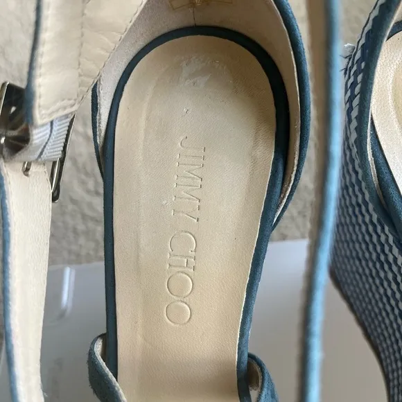 Jimmy Choo Portia 120 Raffia Wedge Sandals Authentic