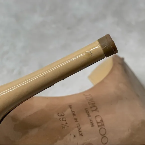 Jimmy Choo Women's Tan Nude Cream Leather Peep Toe Pump Heels Shoes Size 39.5
