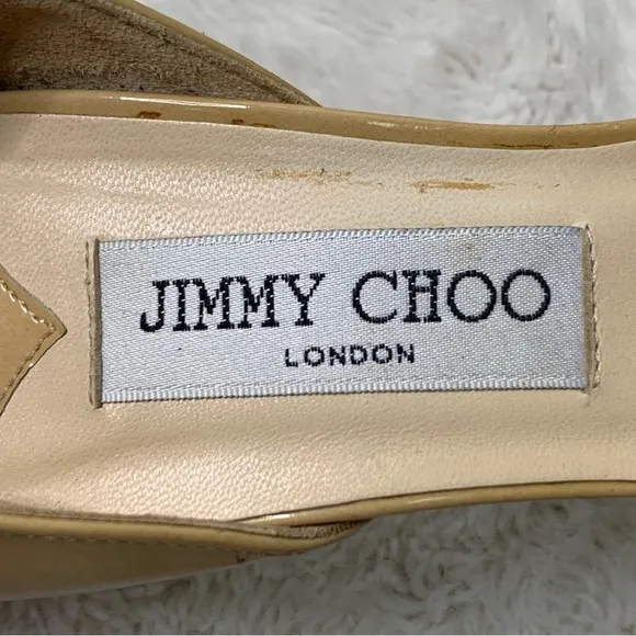 Jimmy Choo Women's Tan Nude Cream Leather Peep Toe Pump Heels Shoes Size 39.5