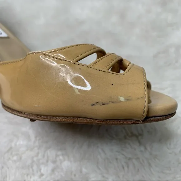Jimmy Choo Women's Tan Nude Cream Leather Peep Toe Pump Heels Shoes Size 39.5