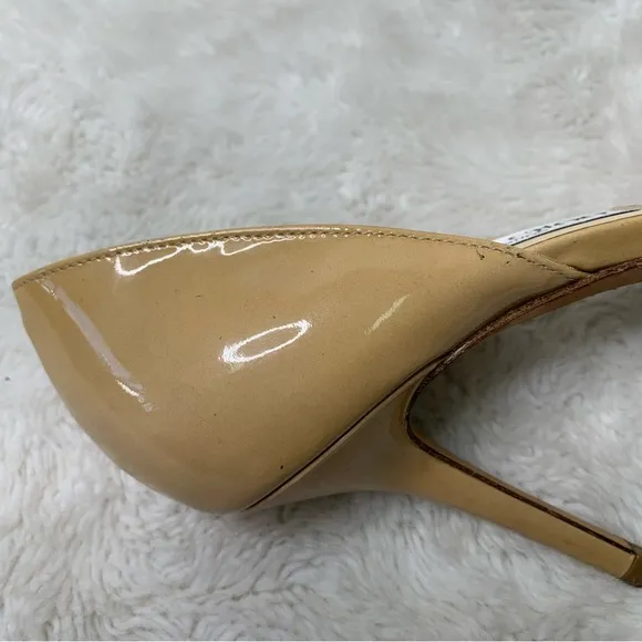 Jimmy Choo Women's Tan Nude Cream Leather Peep Toe Pump Heels Shoes Size 39.5