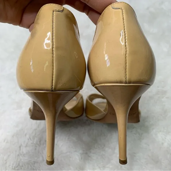 Jimmy Choo Women's Tan Nude Cream Leather Peep Toe Pump Heels Shoes Size 39.5