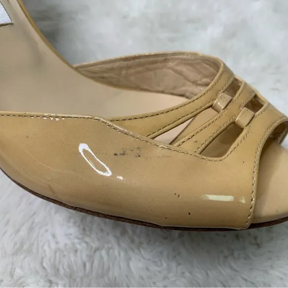 Jimmy Choo Women's Tan Nude Cream Leather Peep Toe Pump Heels Shoes Size 39.5