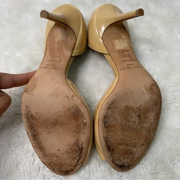 Jimmy Choo Women's Tan Nude Cream Leather Peep Toe Pump Heels Shoes Size 39.5