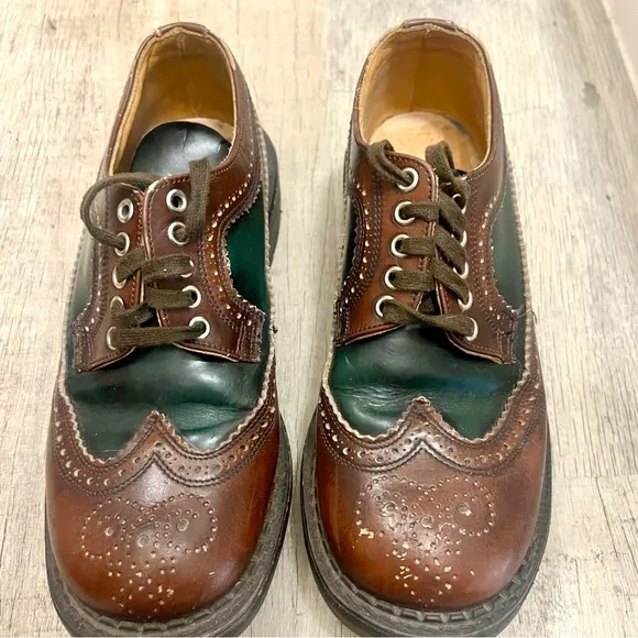 JOHN FLUEVOG Angels Brown Green Leather Chunky Brogue Wingtip Oxford Vintage 6.5