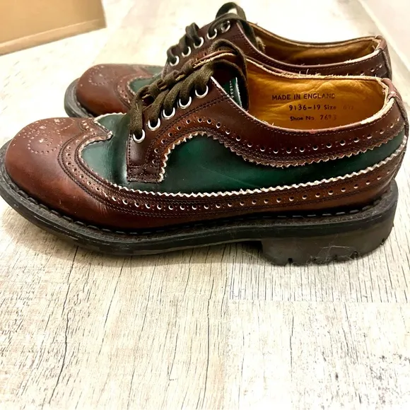 JOHN FLUEVOG Angels Brown Green Leather Chunky Brogue Wingtip Oxford Vintage 6.5