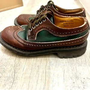 JOHN FLUEVOG Angels Brown Green Leather Chunky Brogue Wingtip Oxford Vintage 6.5