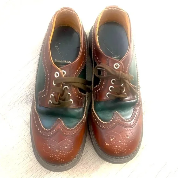JOHN FLUEVOG Angels Brown Green Leather Chunky Brogue Wingtip Oxford Vintage 6.5