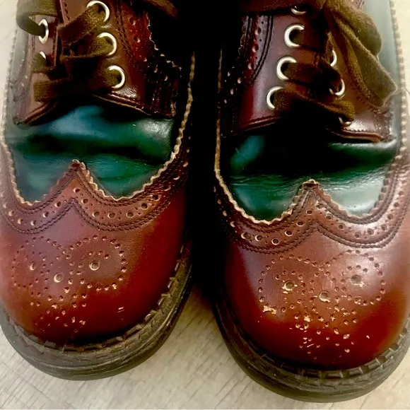JOHN FLUEVOG Angels Brown Green Leather Chunky Brogue Wingtip Oxford Vintage 6.5