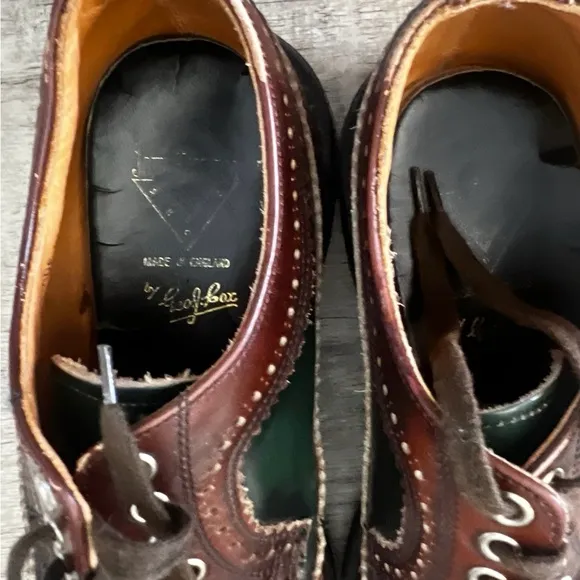 JOHN FLUEVOG Angels Brown Green Leather Chunky Brogue Wingtip Oxford Vintage 6.5