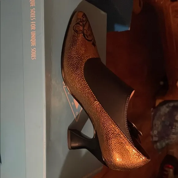 John Fluevog Gold Poser Side Buckle Shoe