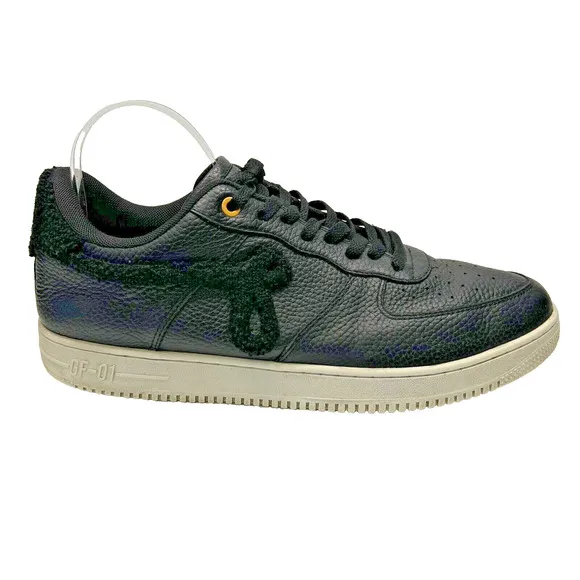 JOHN GEIGER GF-01 Pebbled Leather Chenille Sneakers Shoes Black Mens Sz 12