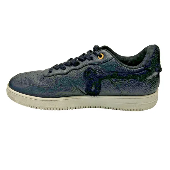 JOHN GEIGER GF-01 Pebbled Leather Chenille Sneakers Shoes Black Mens Sz 12