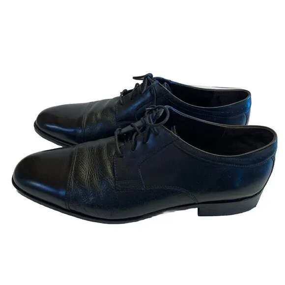 Johnston &amp; Murphy Cap Toe Black Leather Oxford Dress Shoes 12M Classic Comfort