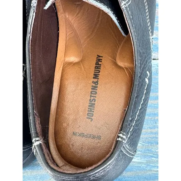Johnston &amp; Murphy Flex Black Leather Sheepskin Derby men's shoes size 9.5