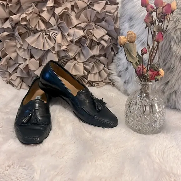 Johnston &amp; Murphy Men’s Black Leather Loafer Slip On Tassel Dress Shoes Sz 9