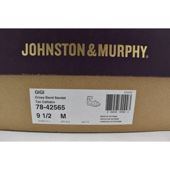 Johnston &amp; Murphy Womens Size 9.5 Gigi Cross Band Tan Leather Platform Sandals