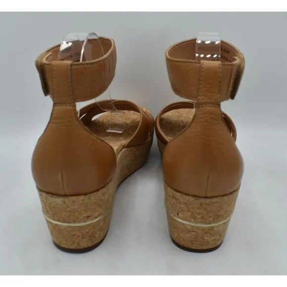 Johnston &amp; Murphy Womens Size 9.5 Gigi Cross Band Tan Leather Platform Sandals