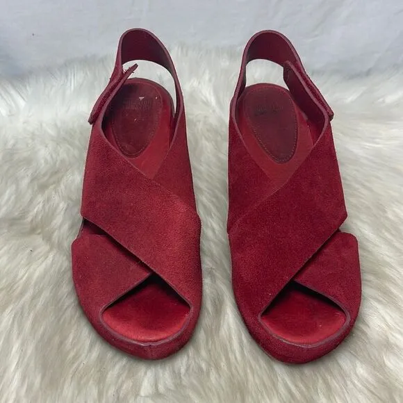Johnston &amp; Murphy Tori Red Suede Wedge Sandals Sz 7