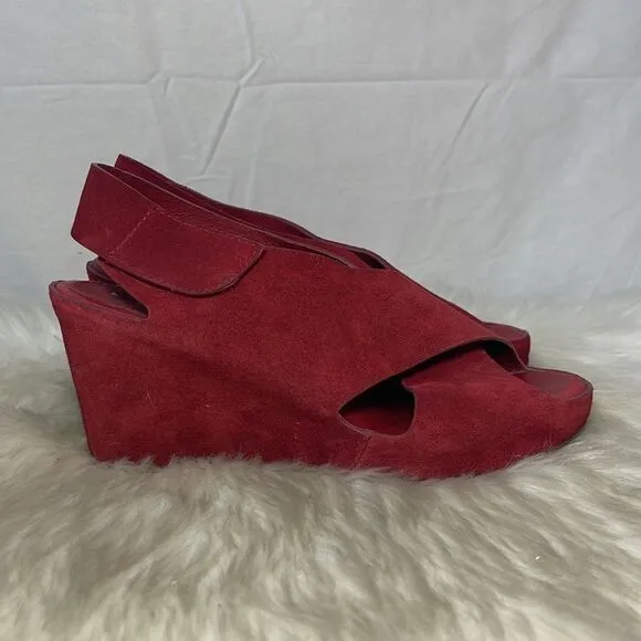Johnston &amp; Murphy Tori Red Suede Wedge Sandals Sz 7